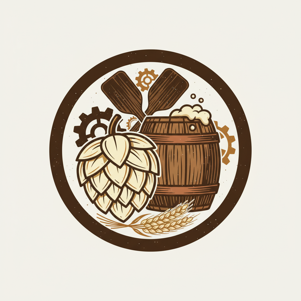 Rustic craft brewery logo with vintage industrial vibe