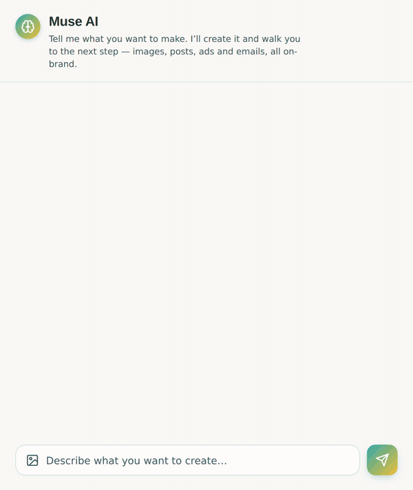 Muse AI creating a product image, social post, and ad campaign in one conversation
